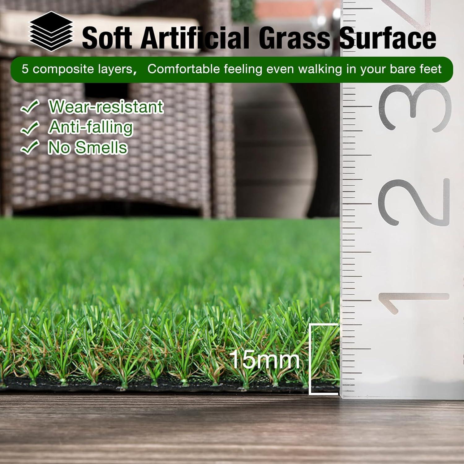 imageXLX TURF Artificial Grass Outdoor Turf Rug  4FT X 6FT High Density Realistic Fake Grass Carpet for Patio Balcony Indoor Flooring Decor 15mm06inch Low Pile Height