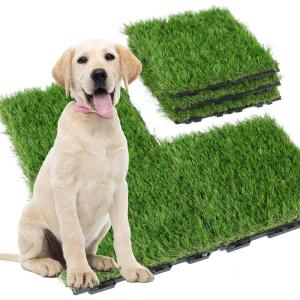 XLX TURF Fake Grass Pee Pads for Dogs Set of 6 – 12″ x 12″ Artificial Grass Interlocking Tiles for Pets Potty Training Indoor Outdoor Patio Balcony Playpen Self Draining