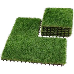 XLX TURF Interlocking 12″ x 12″ Artificial Grass Turf Tiles 9 Pack, Fake Grass Carpet for Patio, Balcony, Deck, Flooring, Backyard, Indoor Outdoor Lawn Decor, Dogs Area Grass Mat(12 IN x 12 IN-9PCS)