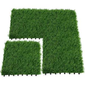XLX TURF Interlocking Artificial Turf Grass Tiles, 12″ x 12″ Fake Grass Mat Drainage Deck Tiles for Dogs, Patio, Decorate Outdoor Indoor, 1.38″ Pile Height, 4 Pack