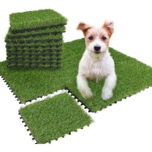 XLX TURF Interlocking Grass Pad for Dogs Potty Tiles – Set of 9, 12″ X 12″ Fake Grass Square Pee Mat for Puppy Tray Self Draining Indoor Outdoor Use