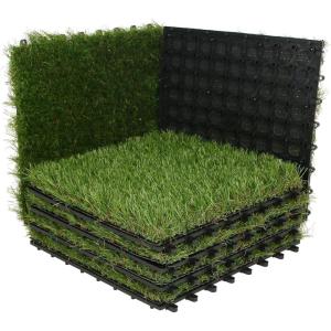 XLX TURF Outdoor Artificial Grass Tiles Interlocking Turf Squares 9 Pack, 12″x12″ Fake Grass Mat for Balcony Patio Deck Flooring Decor, Pets Dog Pee Pad, Self-draining 8 Buckle System(8 Buckle Lock Tile-Green)