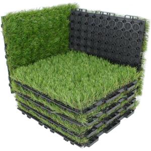 XLX TURF Outdoor Artificial Grass Tiles Interlocking Turf Squares 9 Pack, 12″x12″ Fake Grass Mat for Balcony Patio Deck Flooring Decor, Pets Dog Pee Pad, Self-draining 8 Buckle System(U Shape Lock Tile-green)