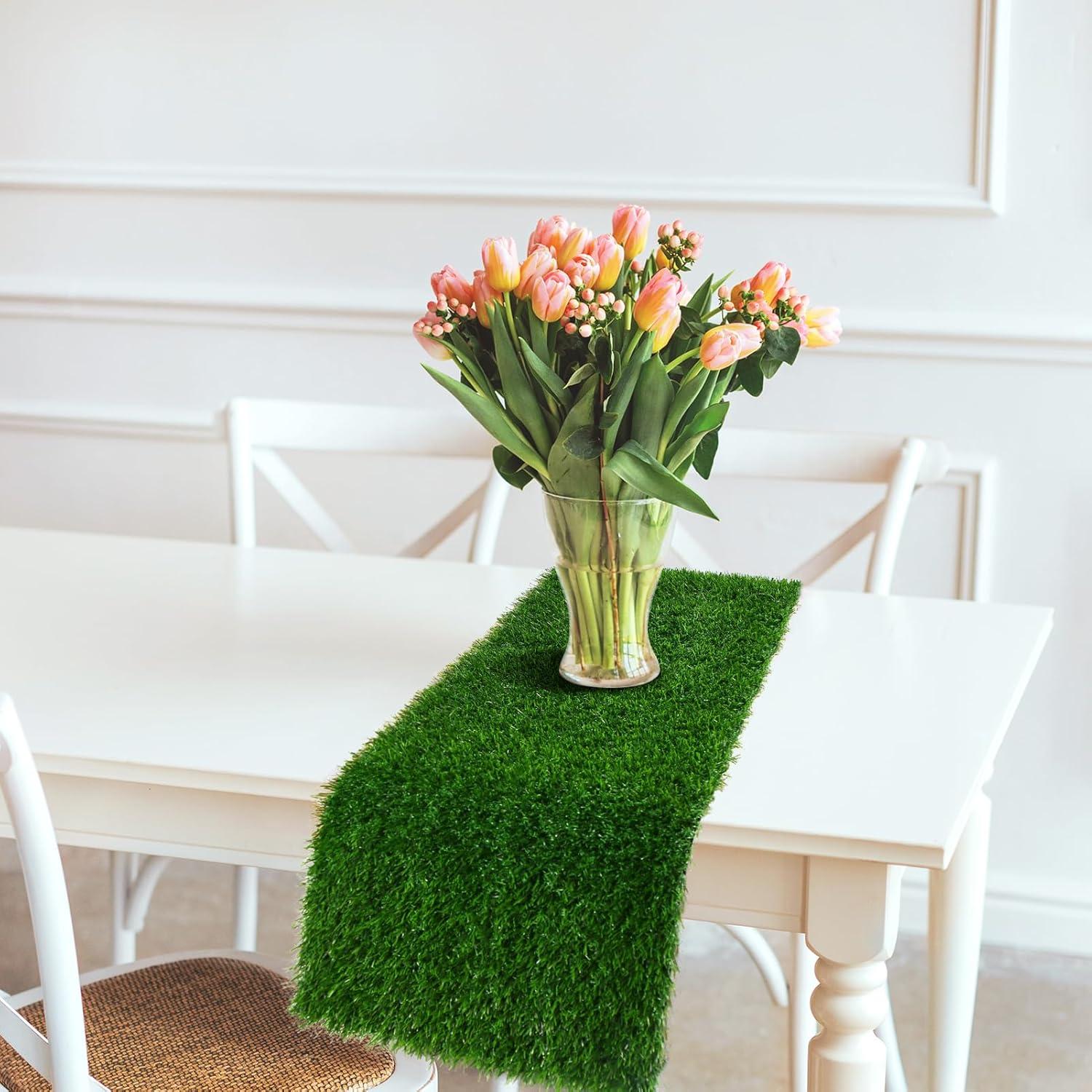 imageXLX TURF 14 x 14 Inch Square Faux Grass Placemats for Golf Theme Table Centerpiece Decor Greenery Spring Summer Party Grass Table Runner DIY Crafts 6 Pack12 x 36 Inch